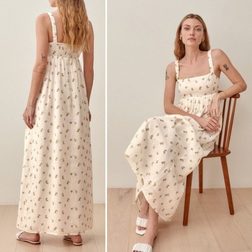 NWT! REFORMATION TANA Linen Floral Midi Dress Size Small